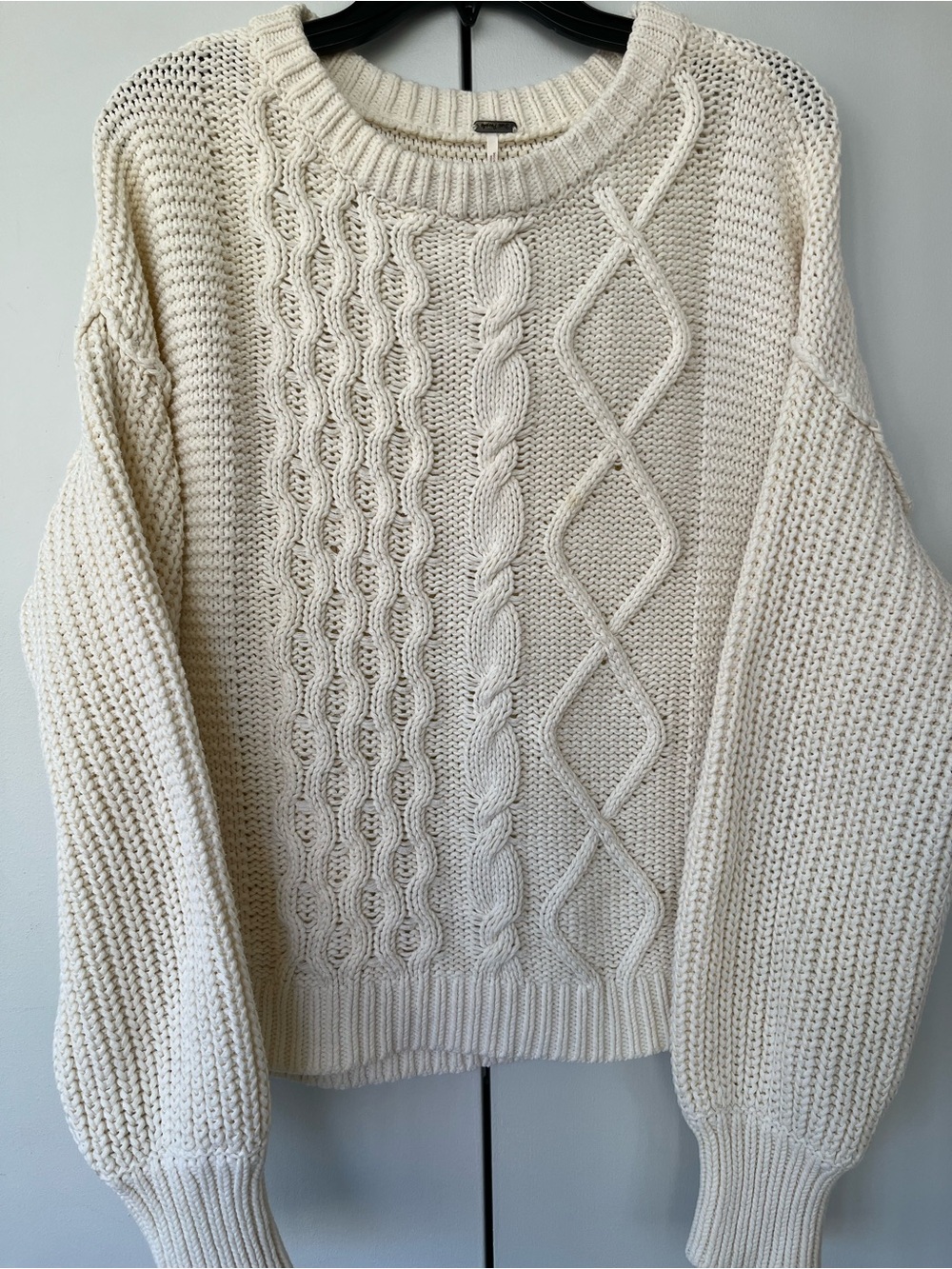 Free People Cream Cable Knit Chunky Crew Sweater Size S